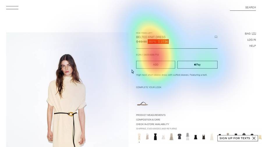 Screen 25 of Amina's user-testing session with predicted-gaze heatmap