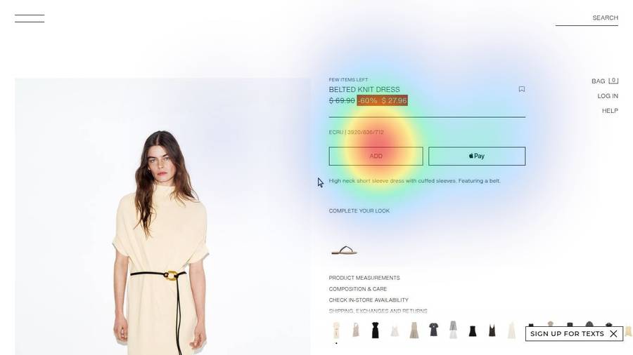 Screen 28 of Amina's user-testing session with predicted-gaze heatmap