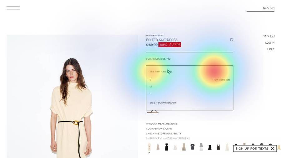Screen 29 of Amina's user-testing session with predicted-gaze heatmap