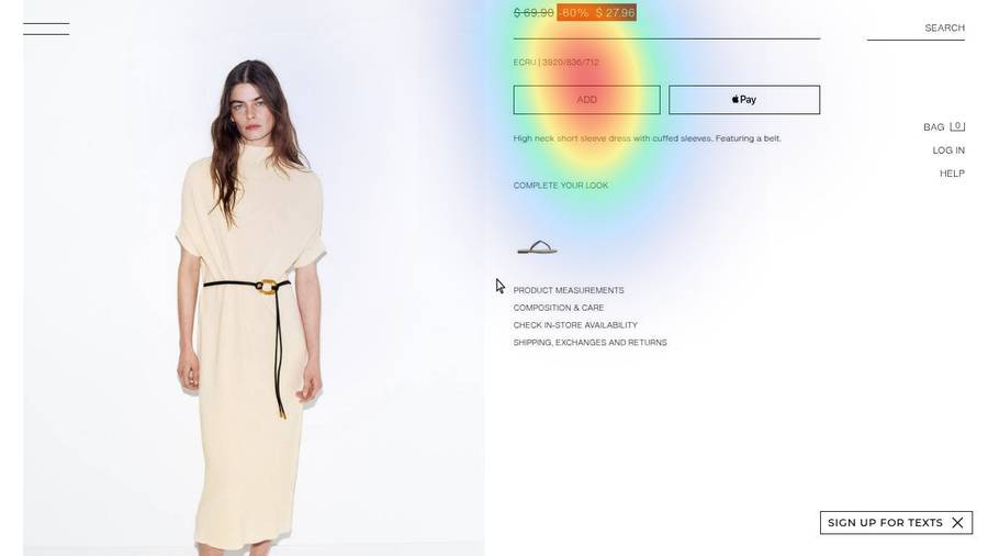 Screen 27 of Amina's user-testing session with predicted-gaze heatmap